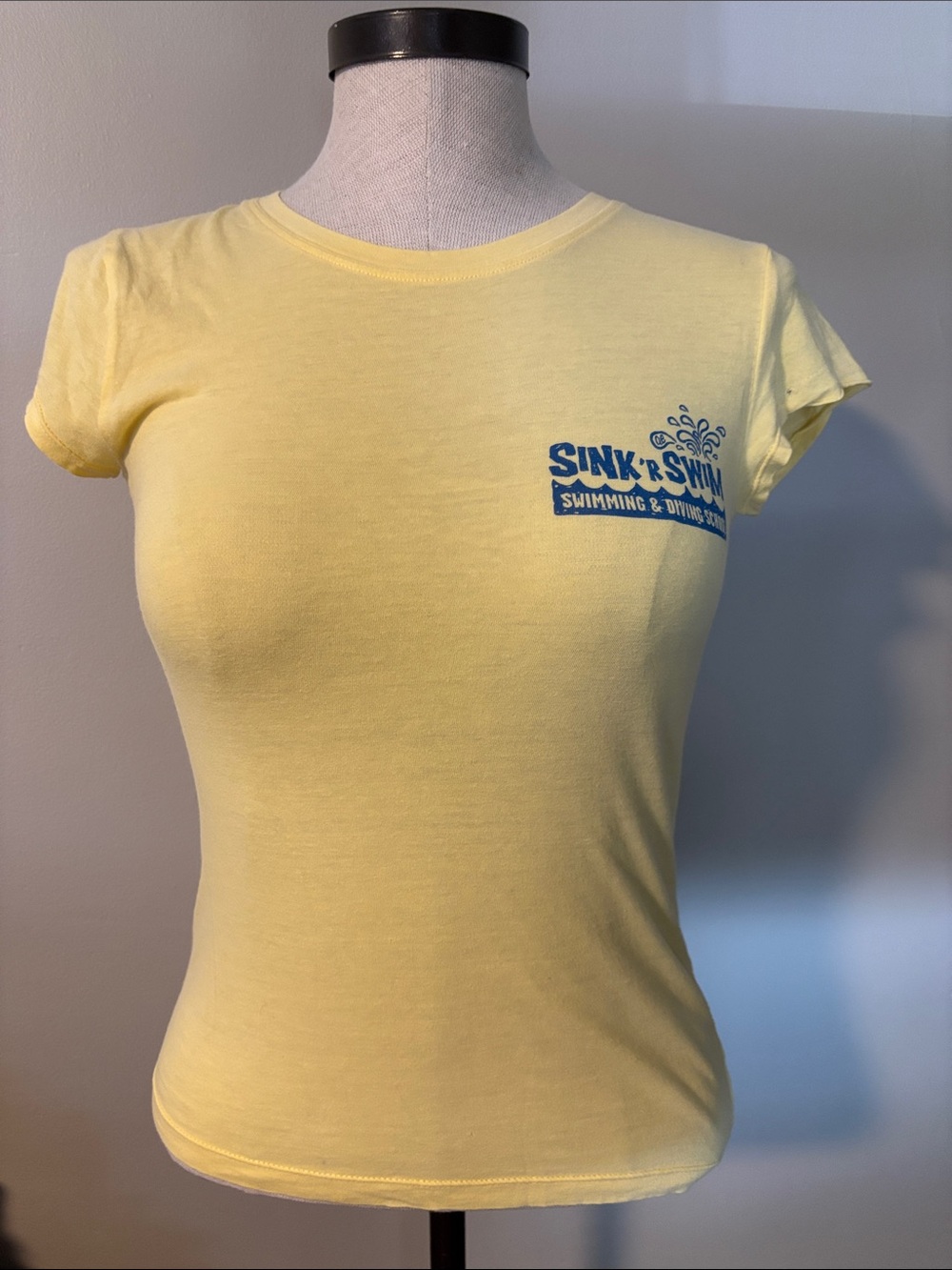 American Eagle Outfitters Pale Yellow Tee with Blue Logo